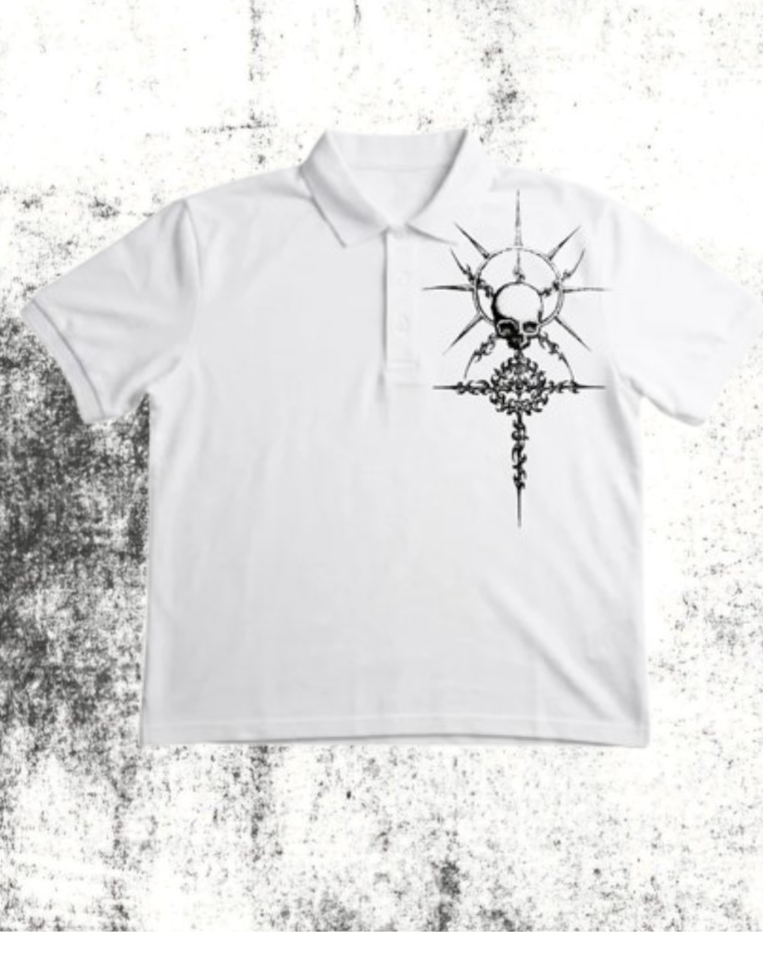 White Tribal Skull Polo Tee