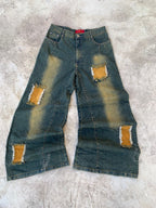 Patch Work Wide Leg Jeans