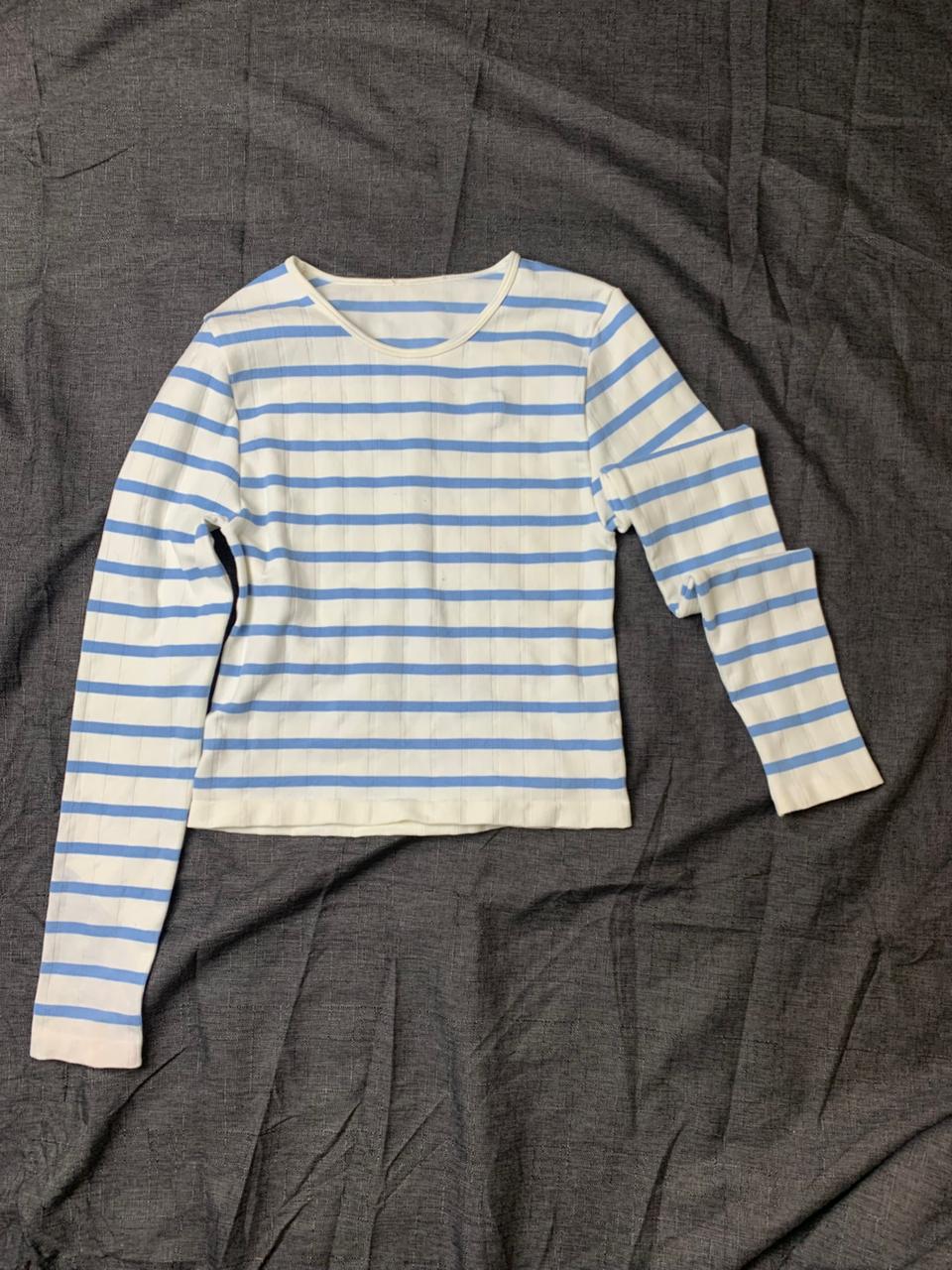White Blue Striped crop top