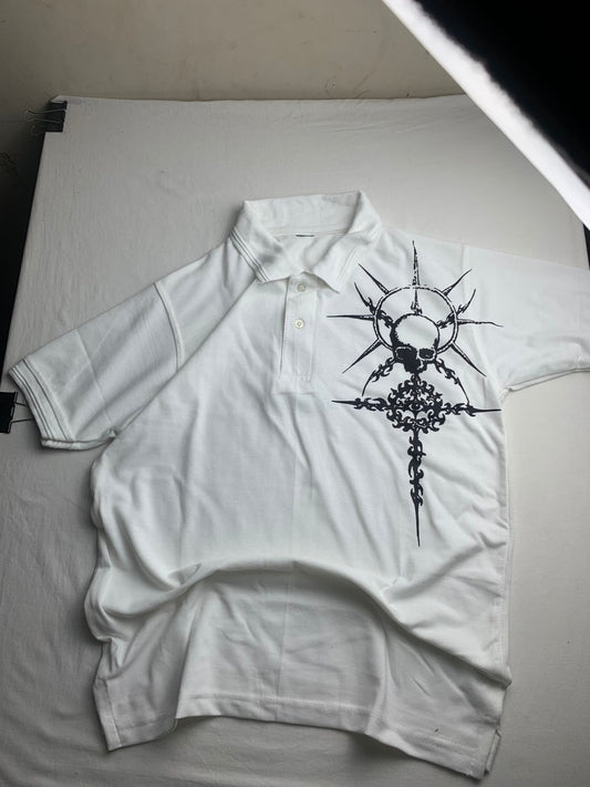 White Tribal Skull Polo Tee