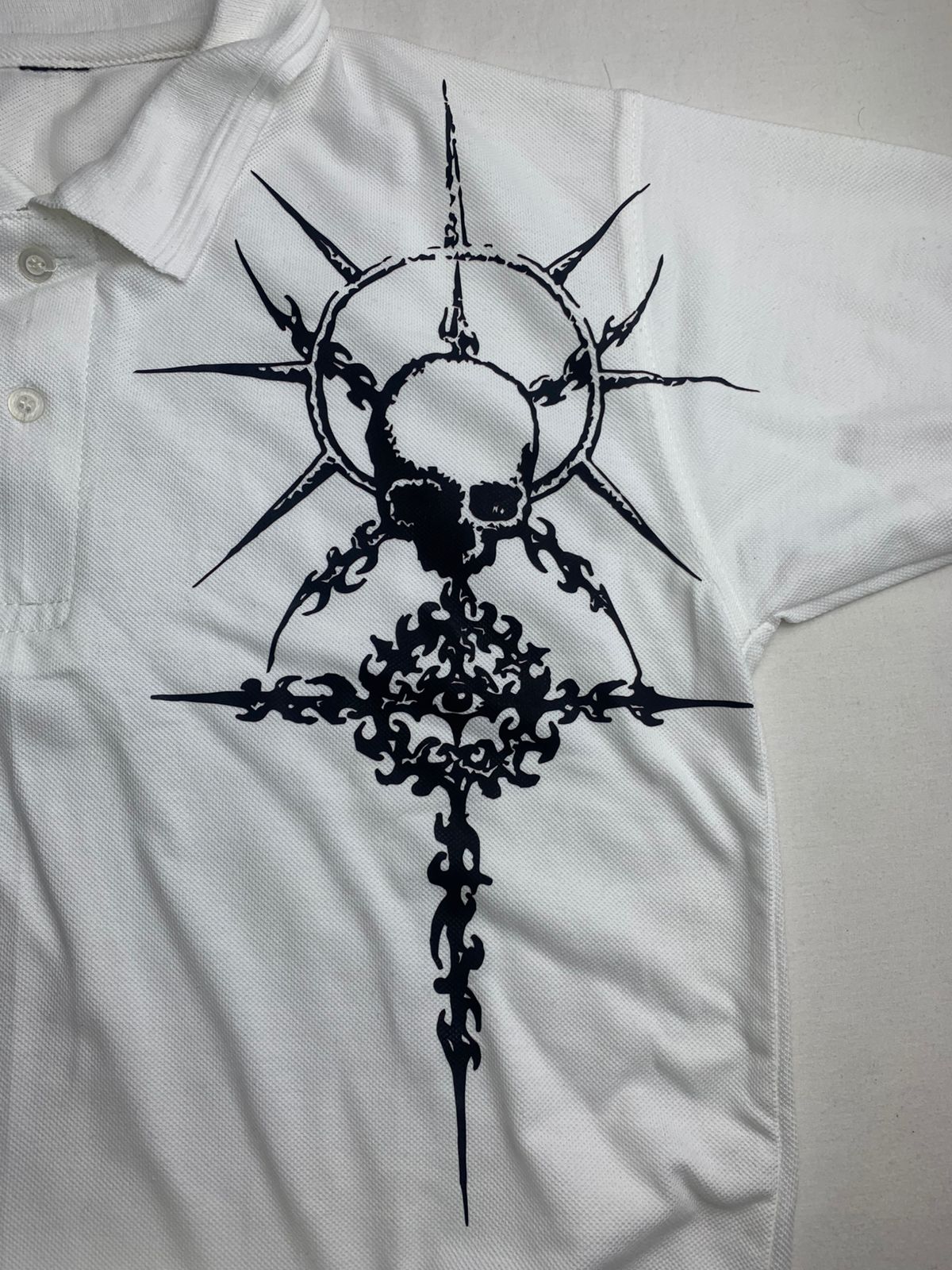 White Tribal Skull Polo Tee