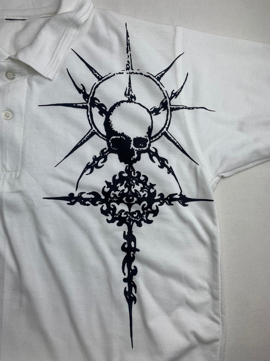 White Tribal Skull Polo Tee